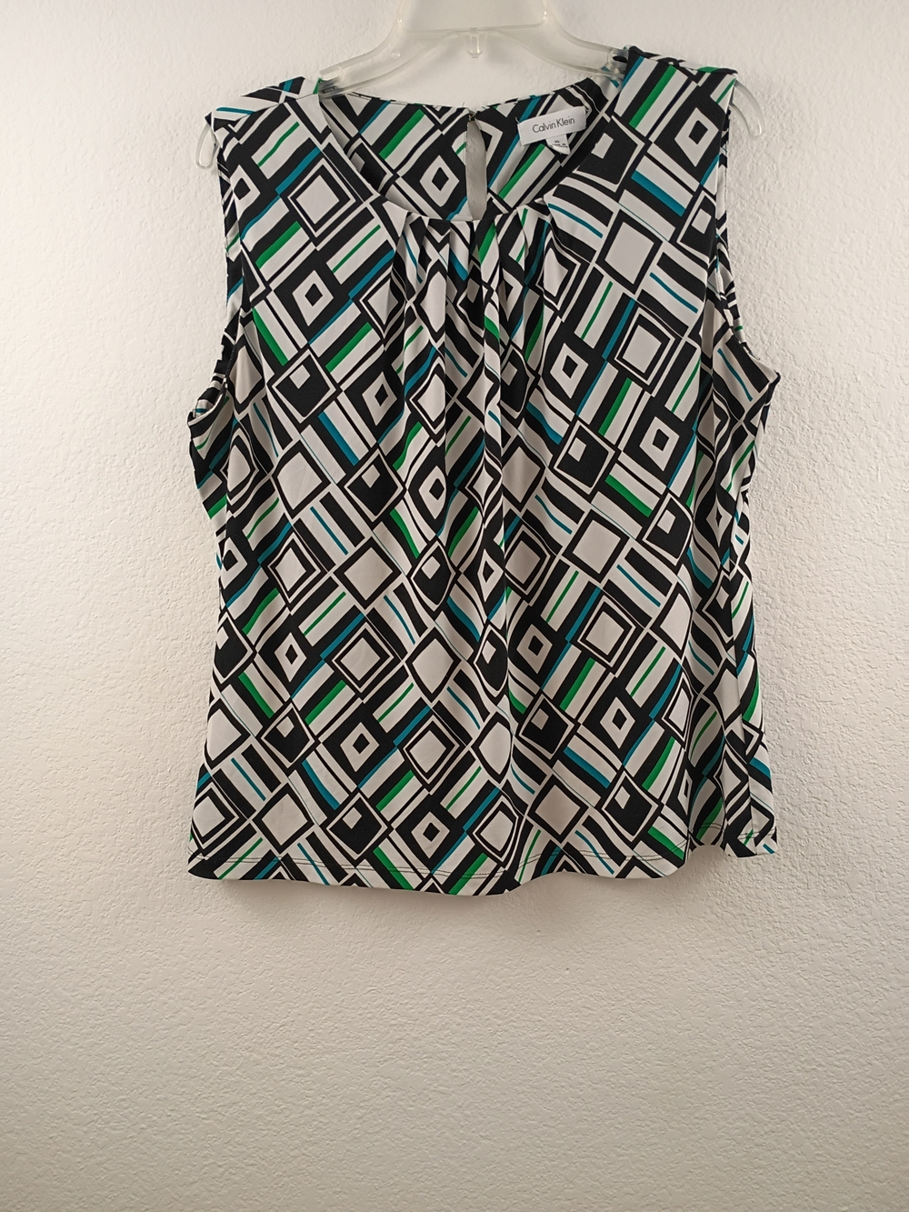Calvin Klein Sleeveless Geometric Print Top - Black, White & Green Women Size XL
